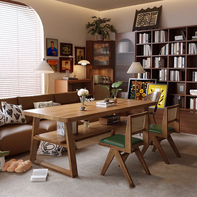 Oak Rectangular Solid Wood desk, 29.53"H x 62.99"W x 31.5"D