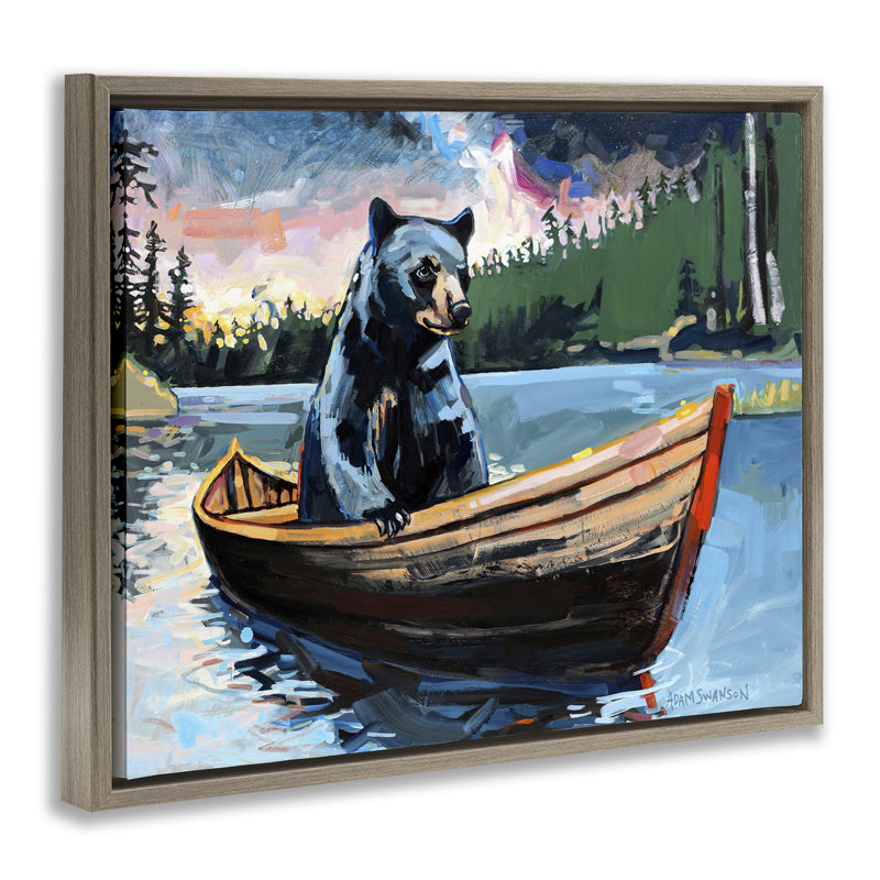  «Boating Bear», art mural encadré flottant par Adam Swanson, H 25 po x l 31 po, Brun