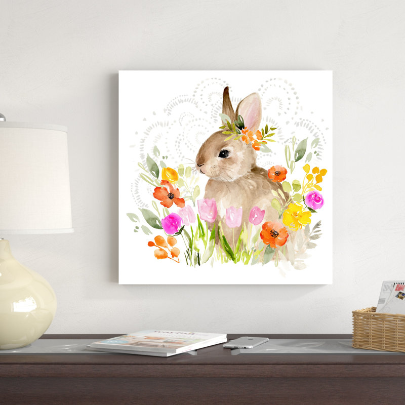 Fleurs d'avril et lapin II, H 20 po x l 20 po