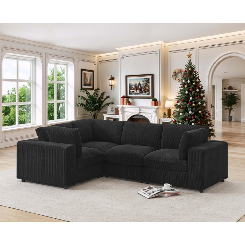 Buesunworth Corduroy Upholstered Modular Sectional, Black Corduroy