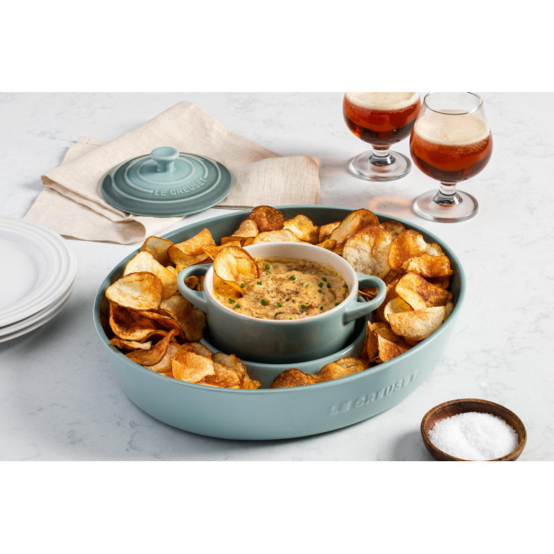 Le Creuset Stoneware Oval Chip And Dip Platter 13 In White, Gray