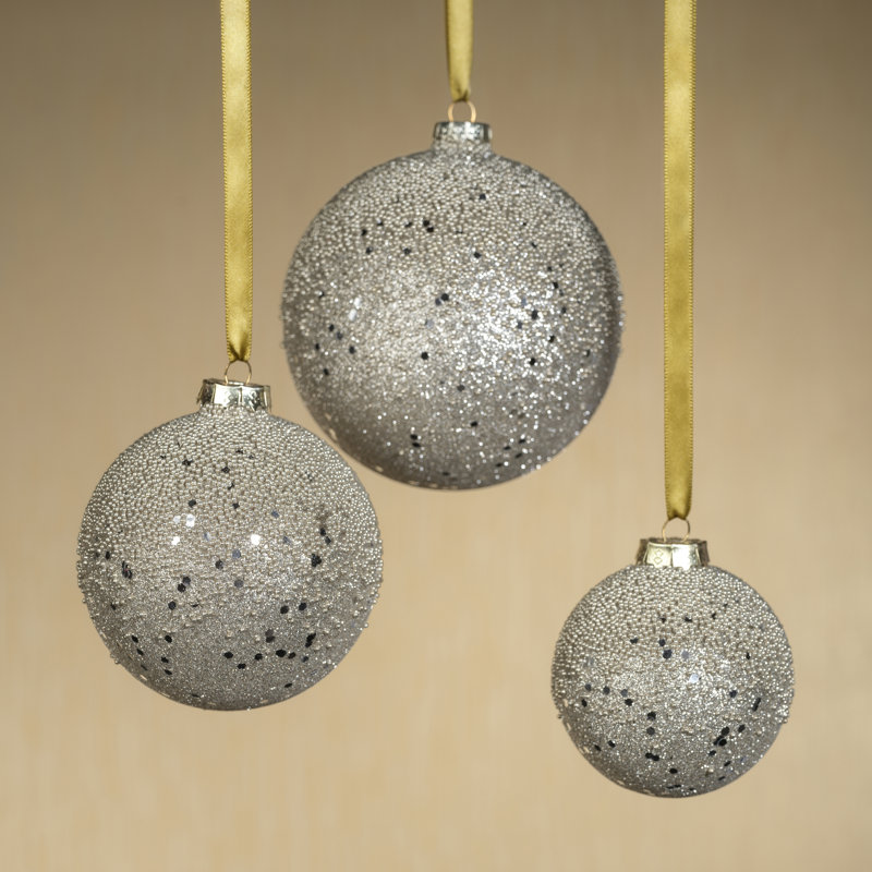 Ensemble d'ornement boule en verre perlé 6 pièces Livia, H 3,25 po x l 3,25 po x P 3,25 po