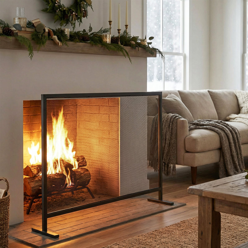 Pare-étincelles en fer 1 panneau Regina 38 po x 30 po, finition noire Regina