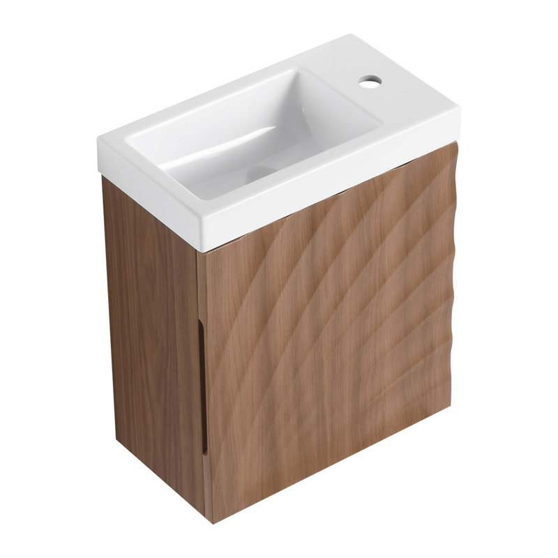 Meuble-lavabo mural 18,5 po avec lavabo en résine, porte simple à fermeture douce