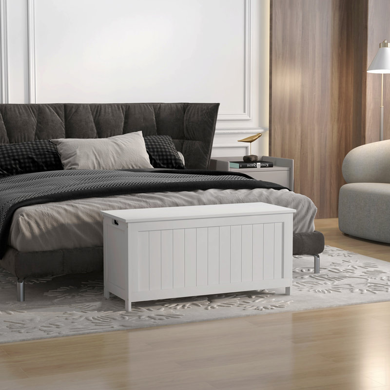 39.4" Storage Chest W/ 2 Safety Hinges, Wooden Box, White