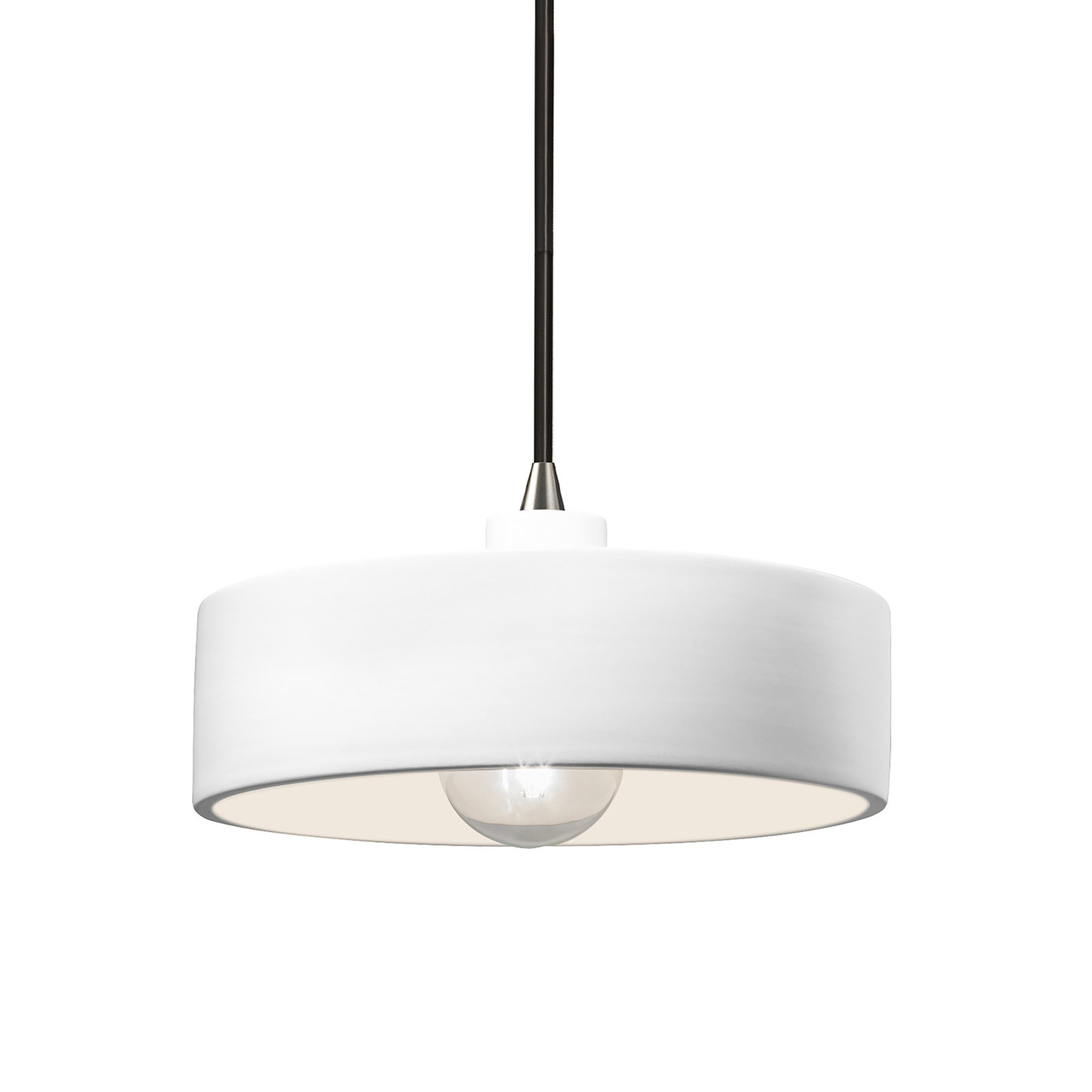 Colgate Single Light Ceramic Dimmable Pendant, Brushed Nickel, Gloss White