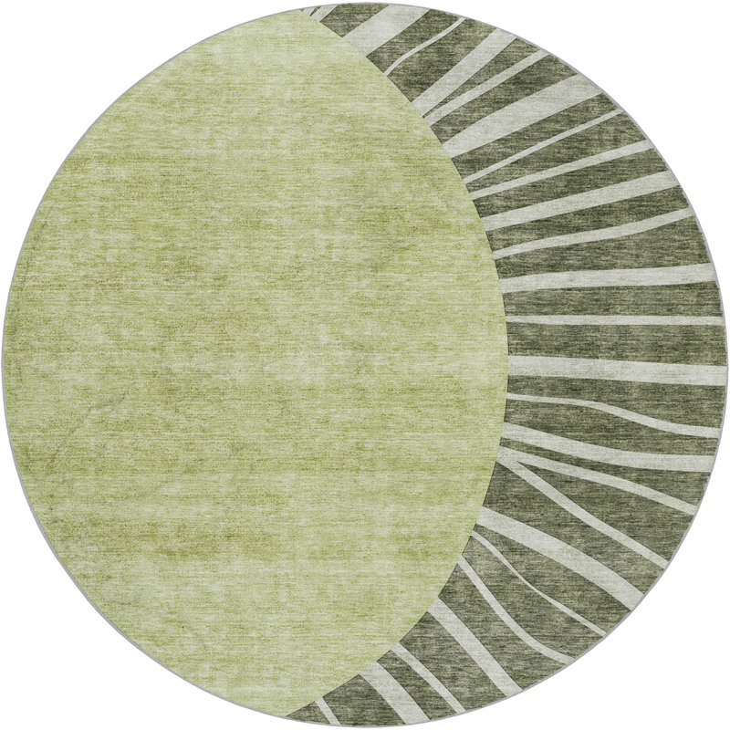 Tapis à poil long de qualité supérieure lavable à la machine ADS668, Olive, Rond 8 pi