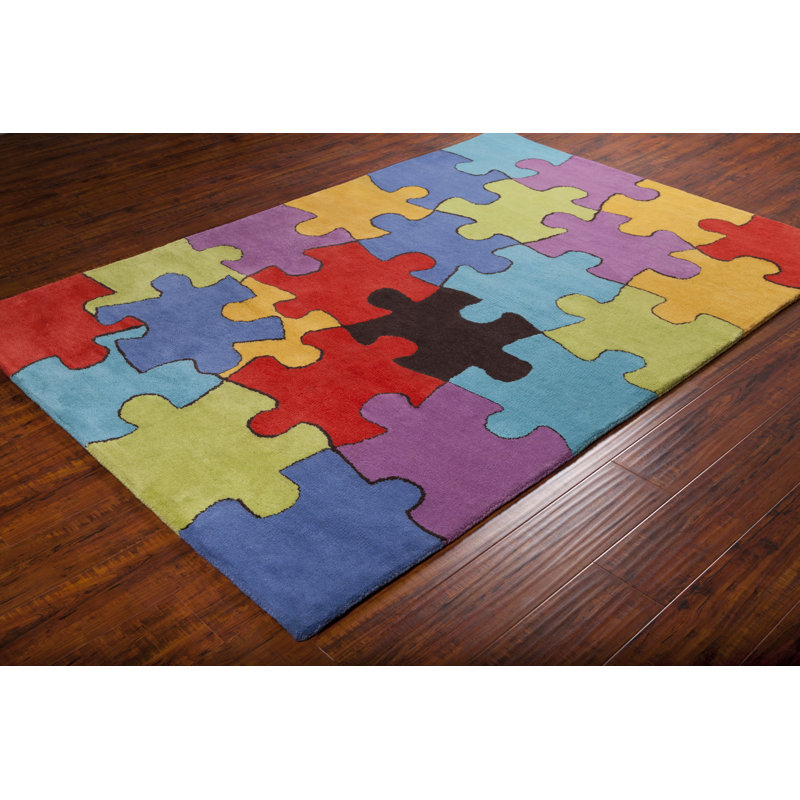 Ailey Authentic Hand-Tufted Handmade Multicolor Jigsaw Puzzle Kids Wool Area Rug, 5' x 7'6"