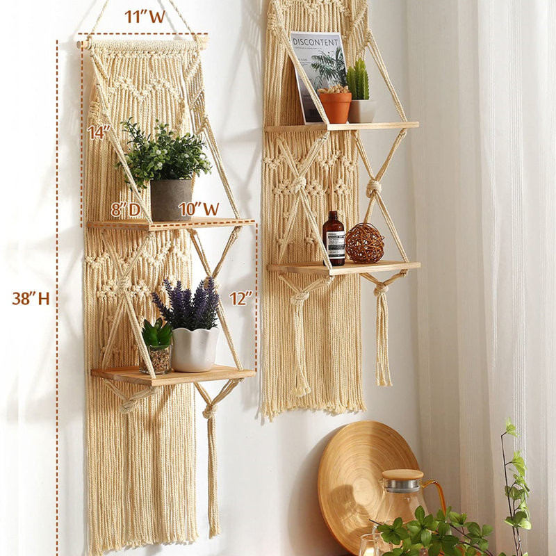 Macrame Shelves Decorative Floating Boho Shelf Set of 2