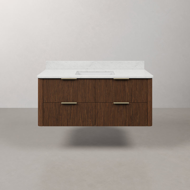 Clapp 48 In. Single Rectangle Sink Floating Bathroom Vanity with Cultured Marble Top in Truffle Oak