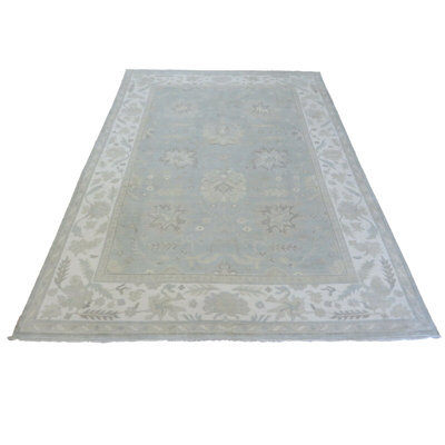 Tapis oriental noué à la main bleu ciel / brun / doré / beige Oushak