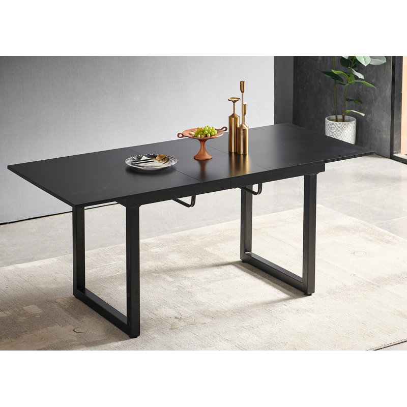 Square Extendable Dining Table With Metal Leg,Modern Space Saving Kitchen Table, Black, Black