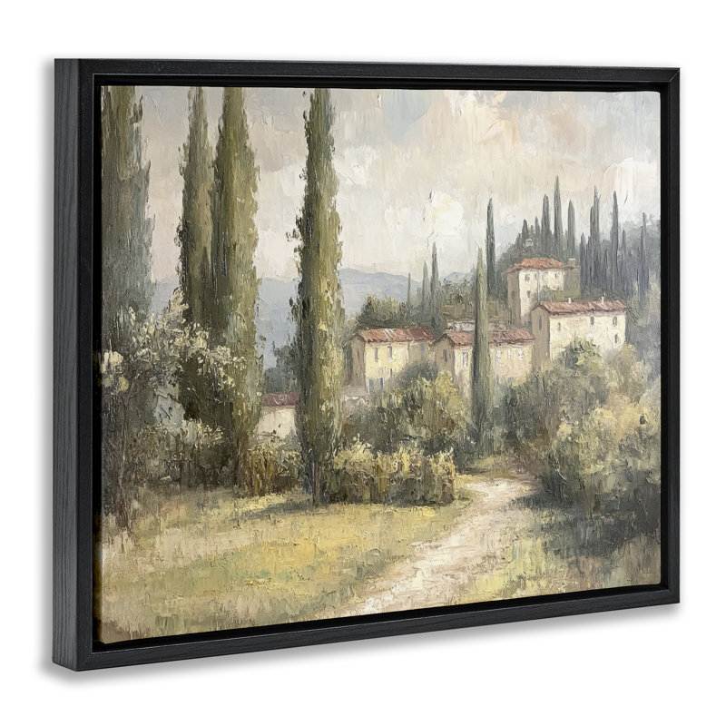 Cadre flottant Villa caché dans les arbres, design par Petal Prints Design, Cadre flottant noir de jais, H 17 po x l 21 po
