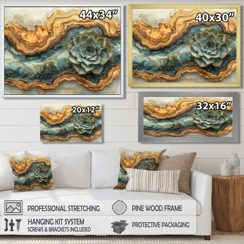 Moheez en bois fleurs succulentes dans la rivière paysage III - art mural succulent, H 30 po x l 40 po, Noir