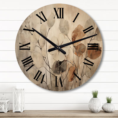 Beige Botanical Impressions III - Abstract Botanicals Oversized Wood Wall Clock