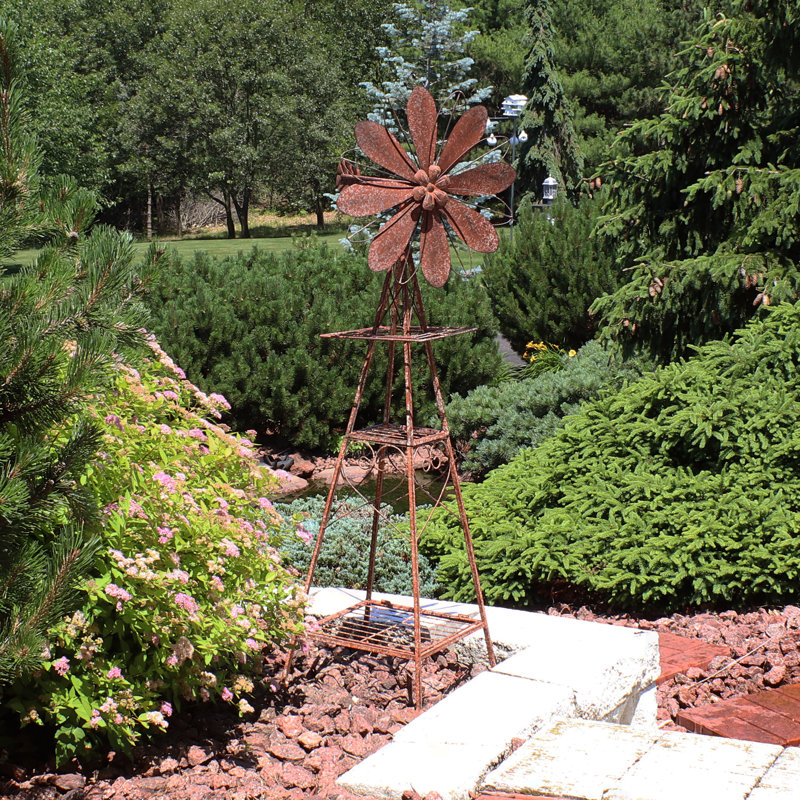 Amrhein Rustic Windmill Steel Garden Statue