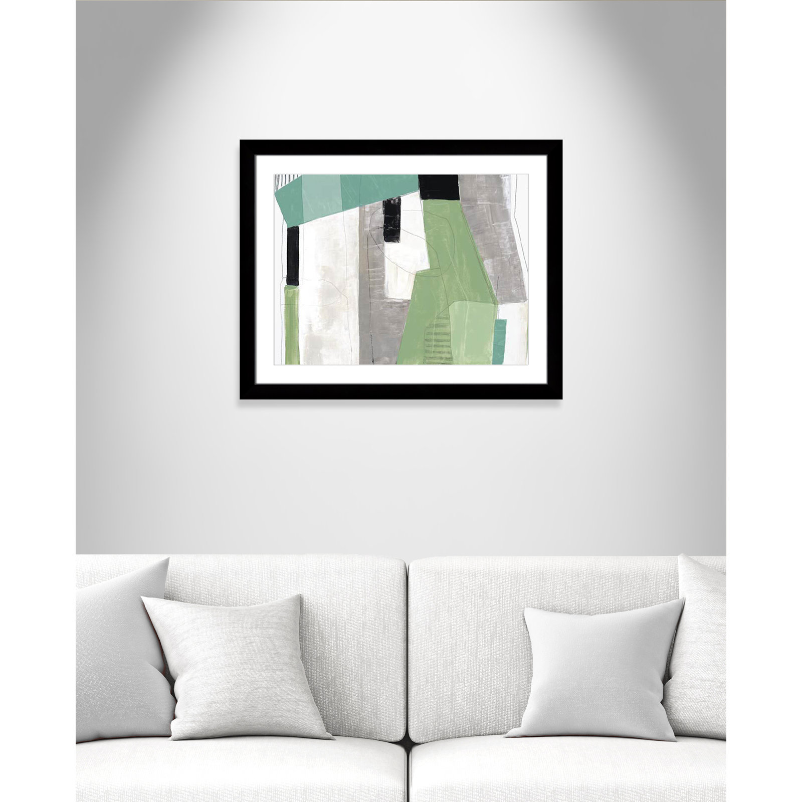 Evergreen Essence Print, 25" H x 31" W x 1.25" D, Black Cube Frame - Matted Fine Art Paper Print, White