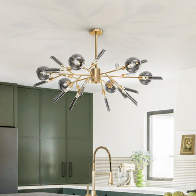 Lustre moderne spoutnik à 24 lumières Kahmiyah avec détails en verre soufflé à la main