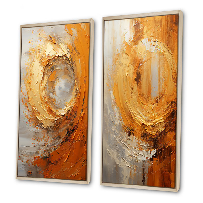 Merrick - Ensemble de 2 reproductions d'art abstrait spirales murales, Encadrement brun, H 40 po x l 41 po