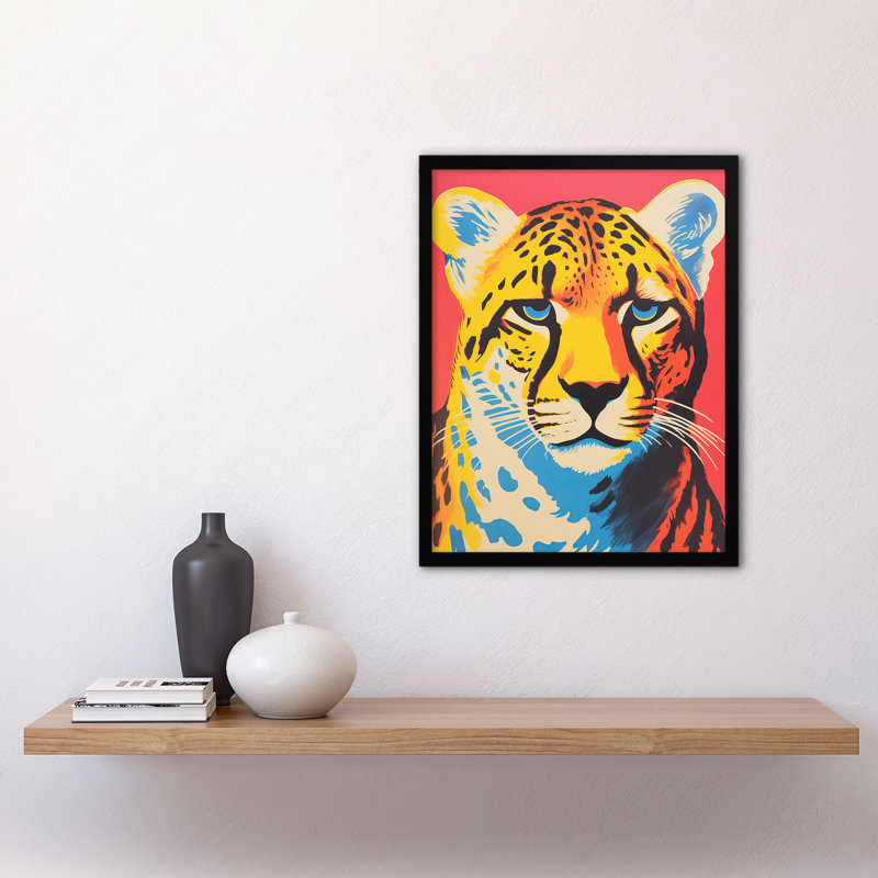 Modern Cheetah Duotone Coral Yellow Orange Bright - Single Picture Frame Print