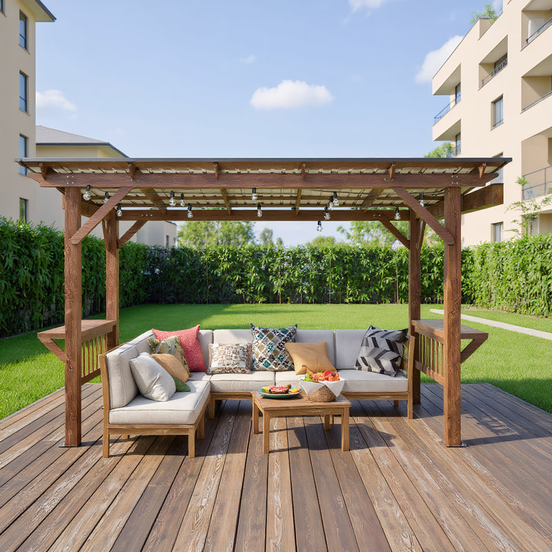 Pavillon de jardin en métal avec comptoir de bar et ampoules, 13 pi x 6,5 pi