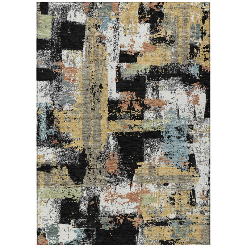 Machine Washable Indoor/Outdoor Husby ACN2212 Abstract Rug, Rectangle 10' x 14'