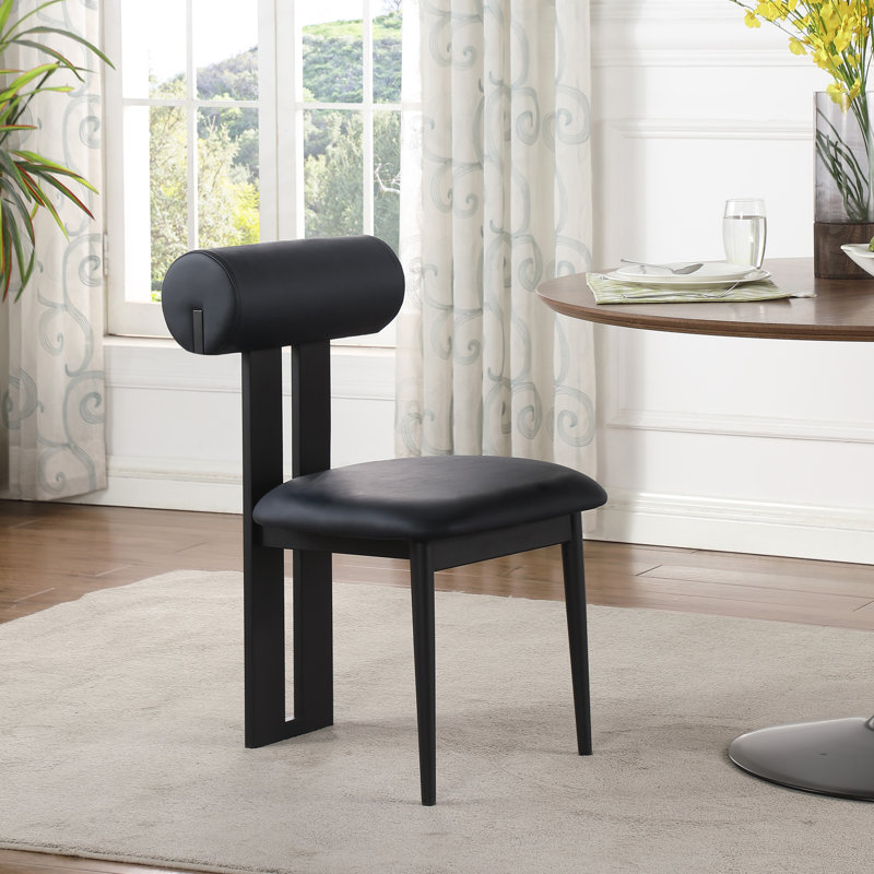 Dario Upholstered Back Side Chair Dining Chair, Black Vegan Leather, Matte Black
