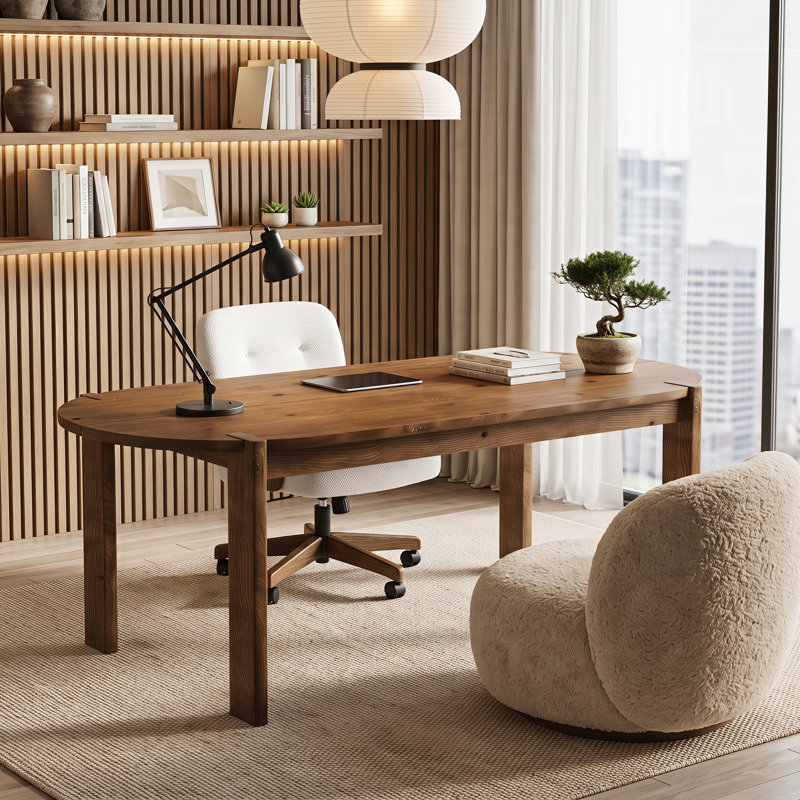 Bureau de direction ovale en bois 63 po, bureau d'ordinateur en bois massif Farmhouse