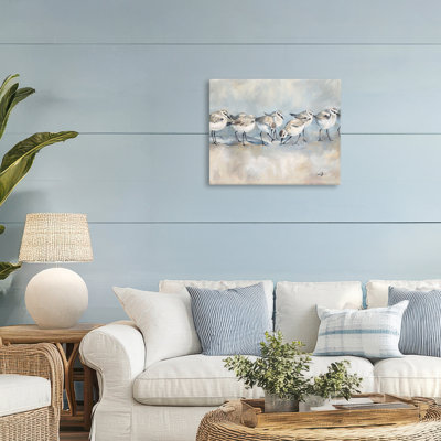 Collection d'oiseaux de rivage sur toile de plage, design par Ramona Murdock