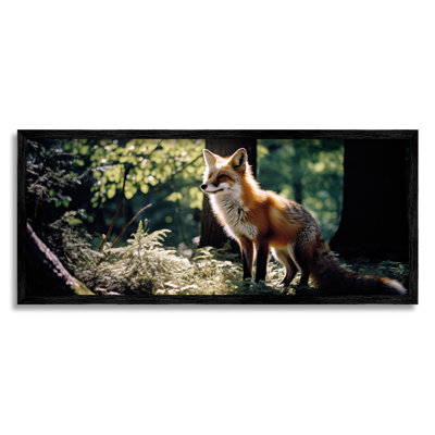 Stupell Industries Fox In Sunlit Forest By Ray Powers Single Picture Frame Print On Canvas In Midnight Black Framed Giclee