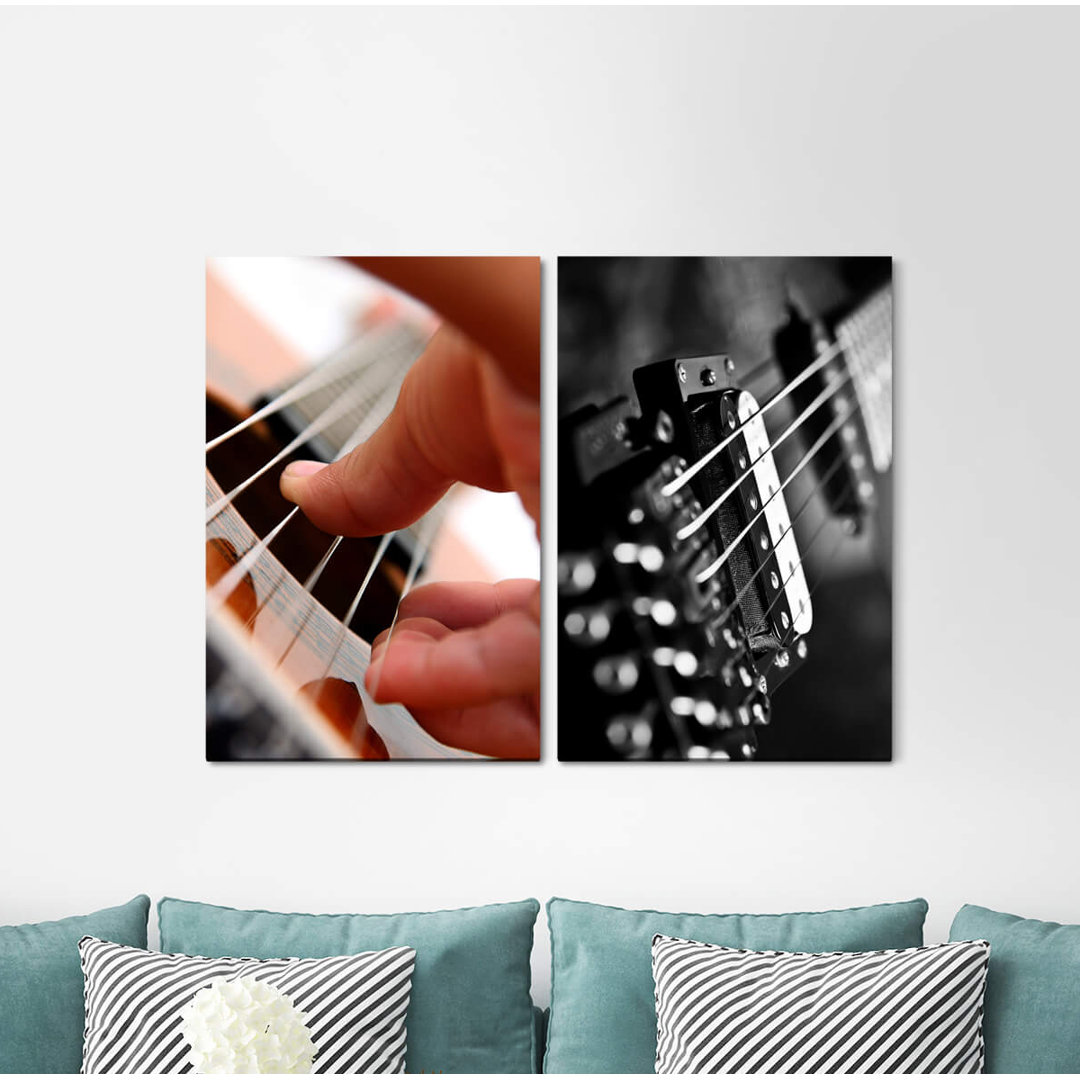 2-tlg. Leinwandbilder-Set - Fotografie „Live Music Guitar Guitarist Musician Guitar Strings Hands Schwaz White”