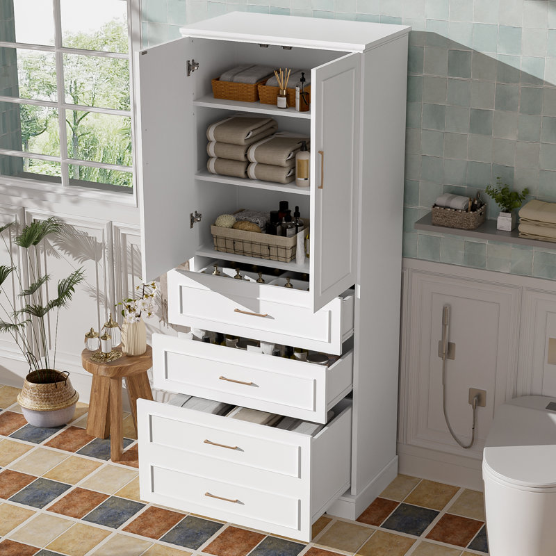 Armoire à linge autoportante pour rangement de salle de bain, Blanc