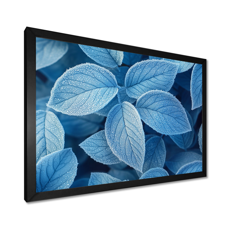 «Ifraz Frost Blue Leaves Tranquility II - LEAVES», art mural grand format, H 30 po x l 40 po, Noir, noir, noir, noir