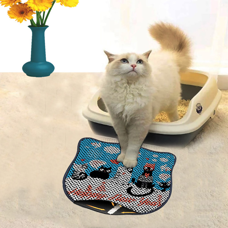 Tapis de litière durable pour chat, 15,7 po x 19,7 po | 50% PVC / 50% polyester, lavable à la machine et passer l'aspirateur | Parfait pour un nettoyage facile, conception antidérapante pour garder votre maison propre et fraîche, idéal pour les propr
