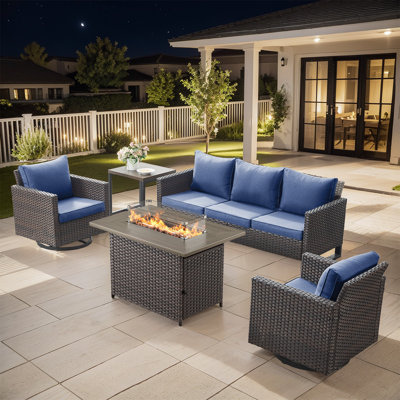 Bayboro 5 - Person Outdoor Seating Group With Fire Pit With Swivel Glide Chair And Cushions by Latitude Run