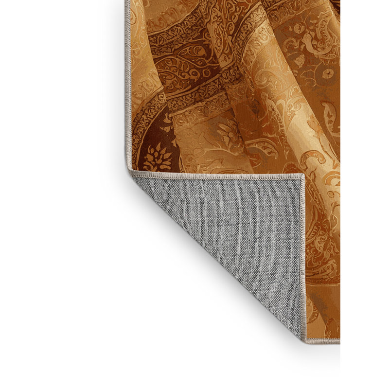 Tapis motif cachemire traditionnel brun et beige lavable à la machine, 7 x 9