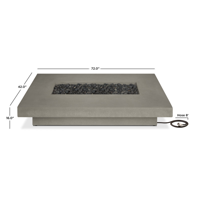 Cowden Rectangle Concrete Propane Smokeless Fire Pit Table, Flint