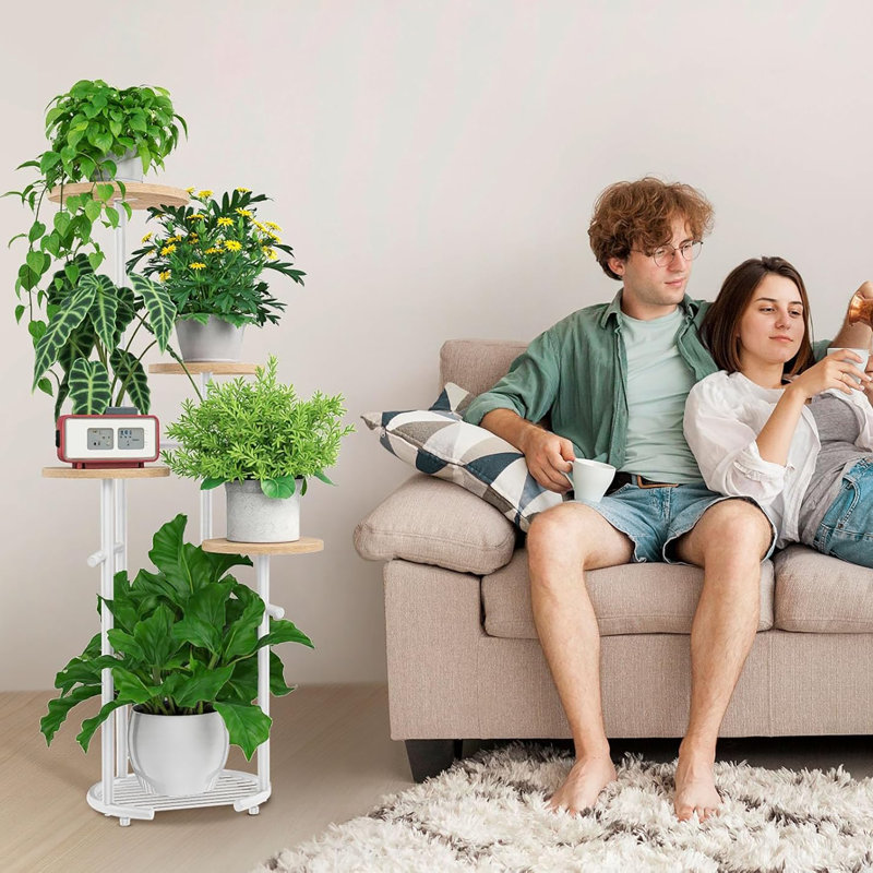 Support pour plante d'angle robuste à 5 niveaux, conception de table ronde, convient au salon, au balcon et au jardin à l'intérieur