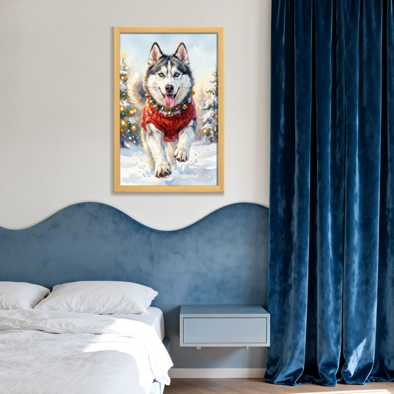 Animals Husky In Red Sweater Winter Scene, Wrapped Canvas, Does Not Apply, 20" H x 30" W