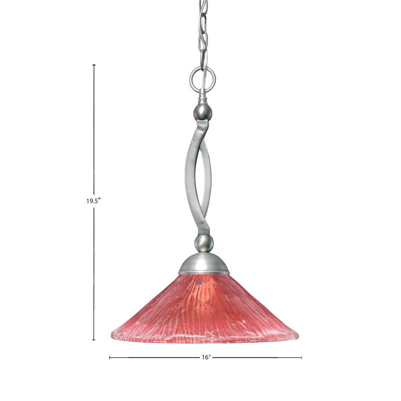Bow Chain Hung Pendant Glass, Brushed Nickel, 19.5", Raspberry Crystal