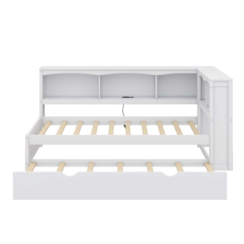 Lit de jour simple avec armoires de rangement spacieuses et ports de charge USB, Blanc