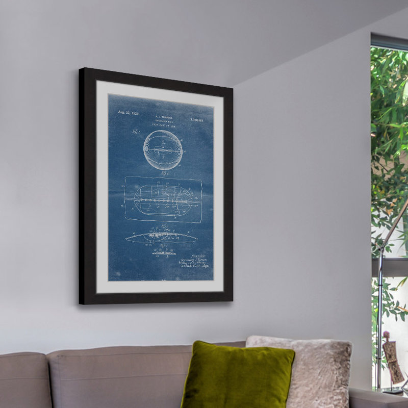 « basket 1925 blueprint » par steve king, reproduction d’art encadrée, H 36 po x l 24 po x P 1,5 po