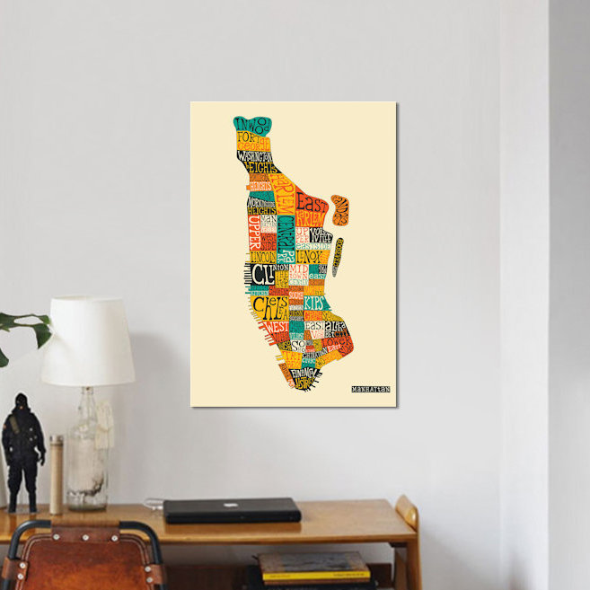 «Typo-Geographie Series: Manhattan», impression sur toile, H 18 po x l 12 po x P 1,5 po