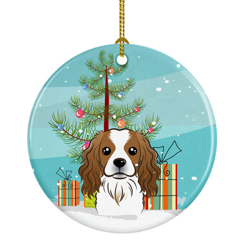 Ornement en céramique pour fêtes gascon saintongeois, Épagneul Cavalier King Charles brun foncé