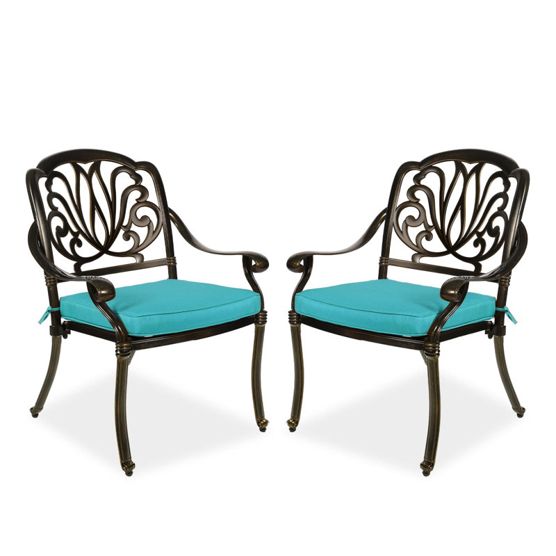 Chaise de patio empilable avec coussin, Bronze foncé, Bleu océan