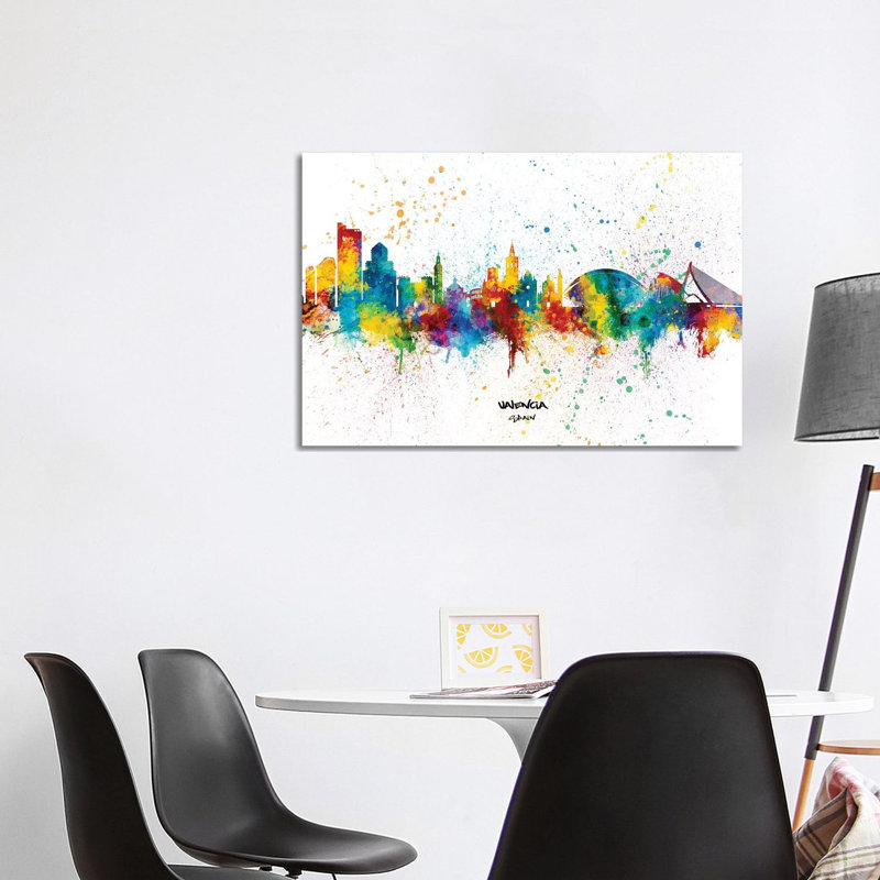 Valencia Spain Skyline Splash by Michael Tompsett - Wrapped Canvas Gallery-Wrapped Canvas Giclée