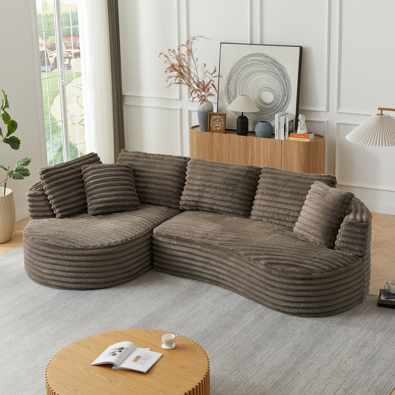Soneson 4-Person L-Shaped Corduroy Sectional Modular Sofa, Dark Brown Corduroy