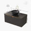 Meuble-lavabo 36 po, meuble de rangement mural en contreplaqué flottant, portes doubles en sergé avec garniture en métal, vasque en céramique noire avec motif en pierre et plateau en pierre frittée noire, noir