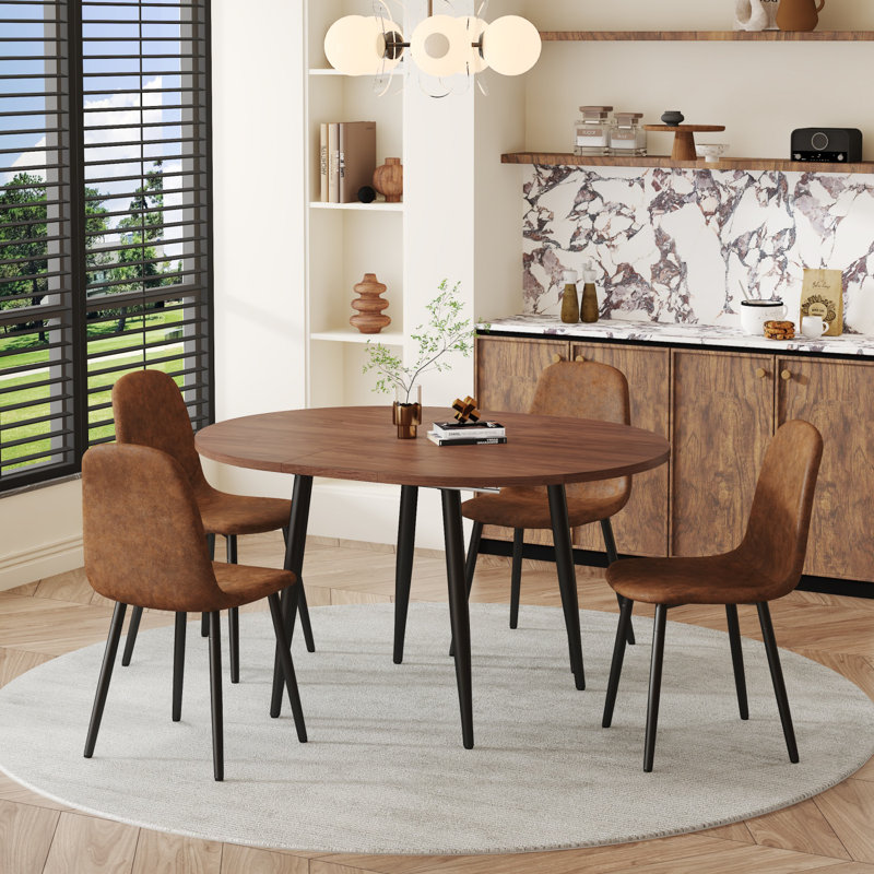 Ensemble de table de salle à manger extensible de 42 à 54 po avec chaises rembourrées confortables, Brun