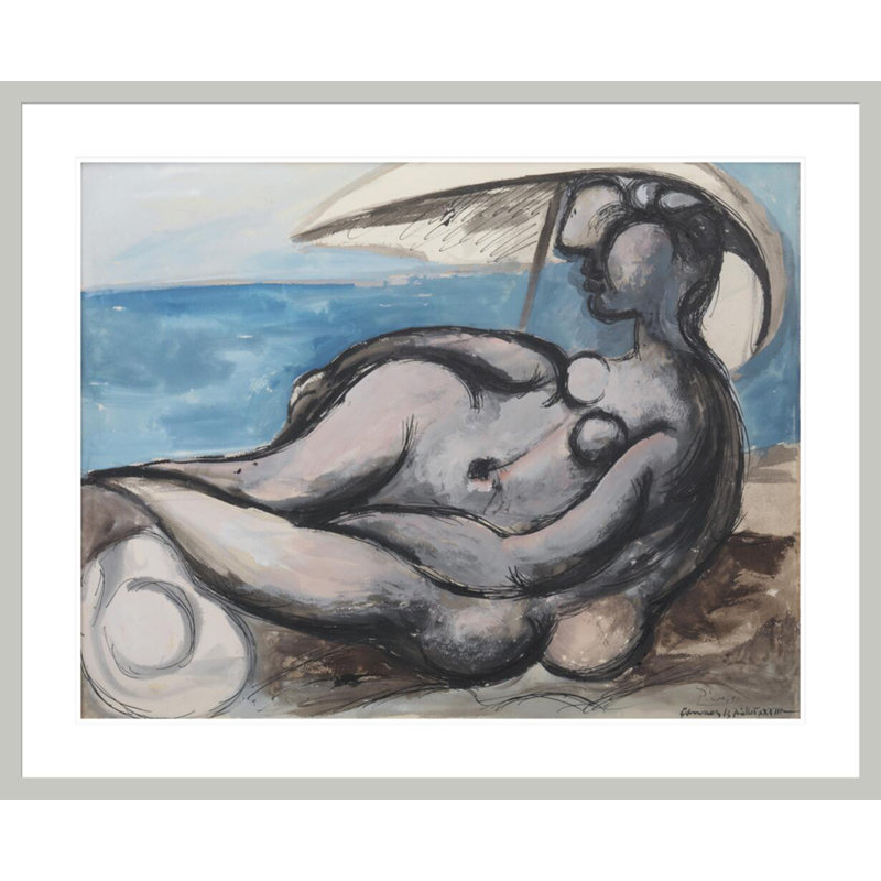 (Femme avec un parasol sur la plage) par Pablo Picasso, impression giclée encadrée, H 33,5 po x l 41,13 po
